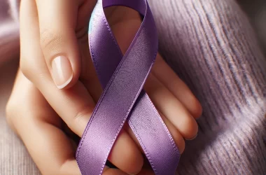 purple ribbon in a hand
