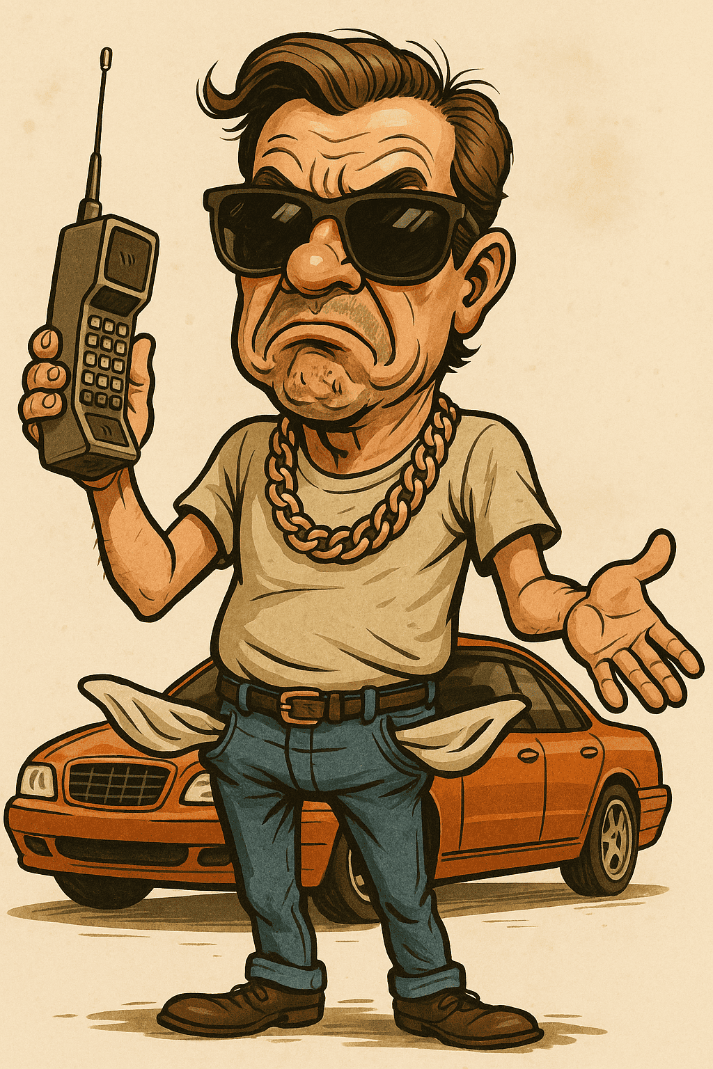 image of man showing he has no money.