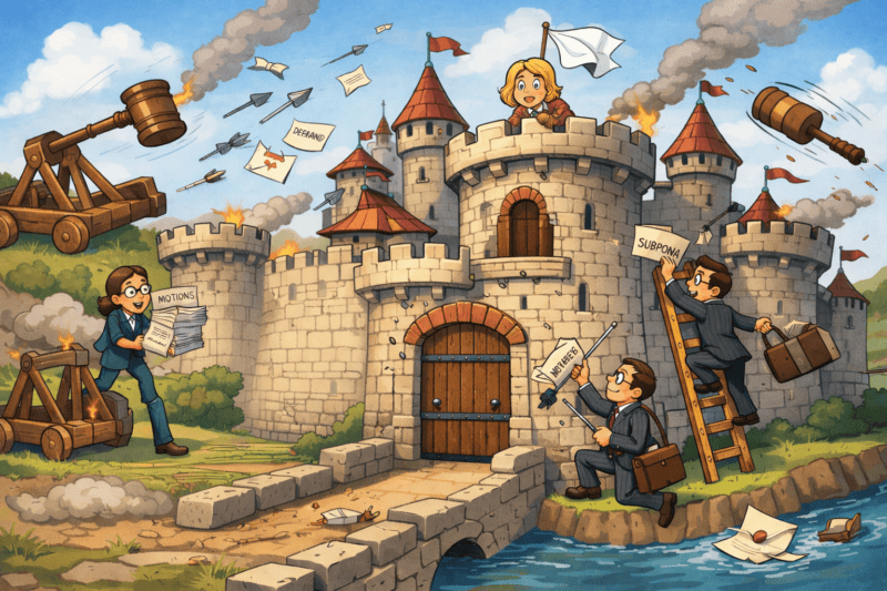 castle on fire from a divorce siege